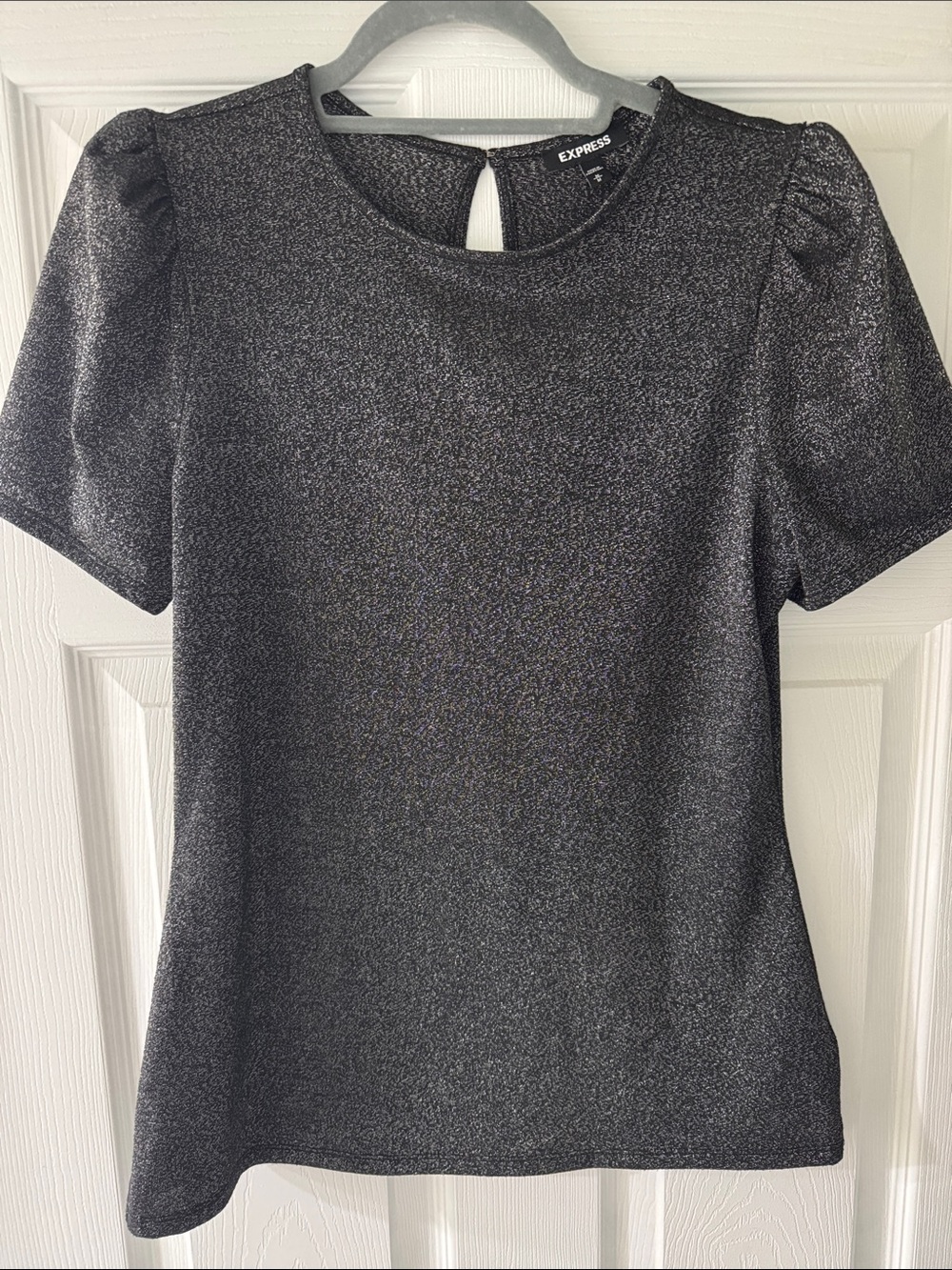 Express Metallic Shimmery Black Short Sleeve Shirt